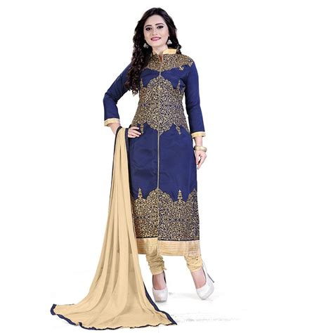 Siddeshwary Fab Blue Fancy Embroidered Designer Long Salwar Suit Dress