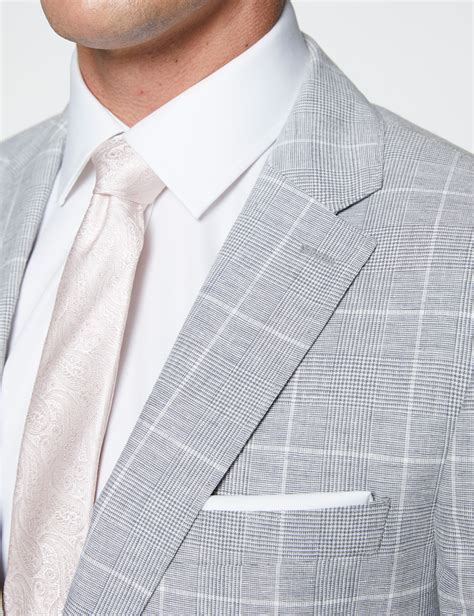 Mens Grey Check Linen Cotton Slim Fit Suit Jacket Hawes And Curtis