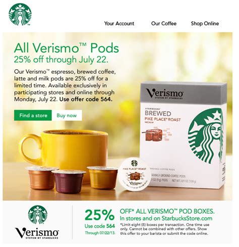 Starbucks 25 Off Verismo Pods Printable Coupon