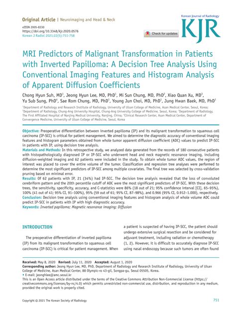PDF MRI Predictors Of Malignant Transformation In Patients With
