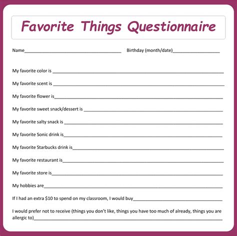 10 Best My Favorite Things Template Printable Pdf For Free At