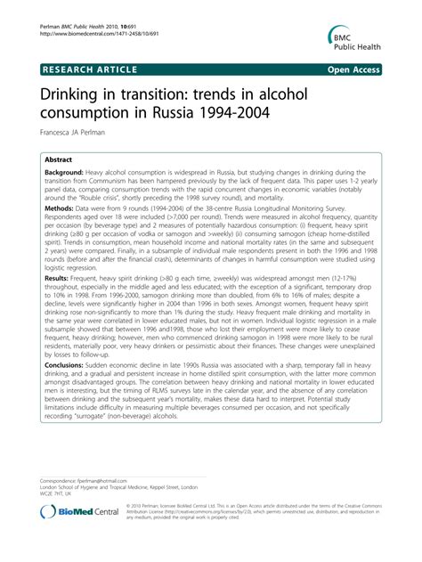 Pdf Drinking In Transition Trends In Alcohol Consumption In Russia