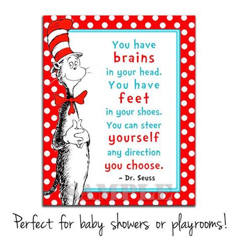 Seuss tale the cat in the hat (1957). Dr. Seuss Quote Printable Wall Art Cat in the Hat, Brains in your head | Printable wall art ...