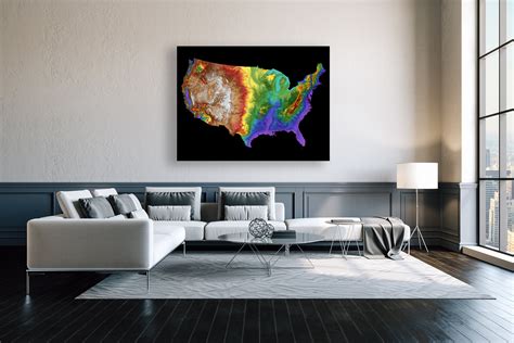 Usa Color Elevation Map Contiguous States Etsy