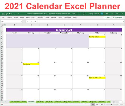 2021 Excel Calendar Planner Template Monthly Yearly Printable Download
