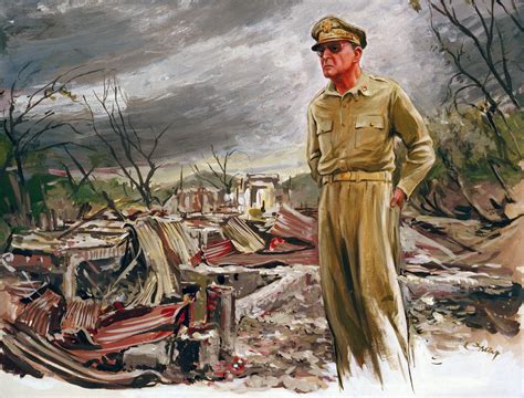 Artwork Macarthur Reviewing Battle Philippines World War Ii