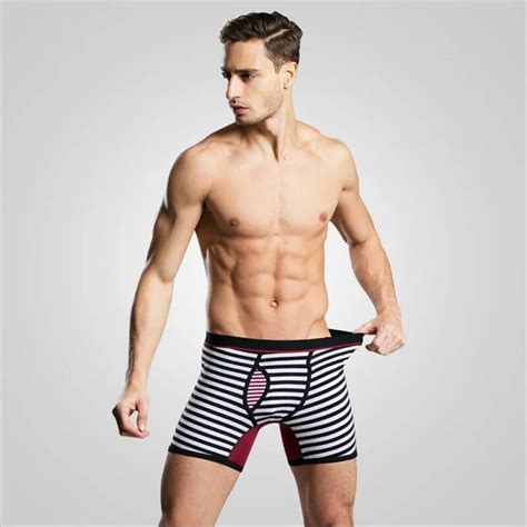 מוצר 2016 Fashion Male Underwear Striped Boxer Shorts Sexy Long Leg Men Boxers Ly125 With