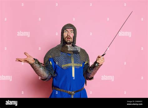 Half Length Portrait Of Man Medieval Warrior Or Knight In Protective