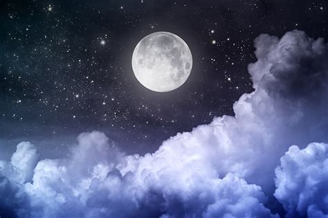 Hd Wallpaper Full Moon The Sky Stars Clouds Landscape Night The