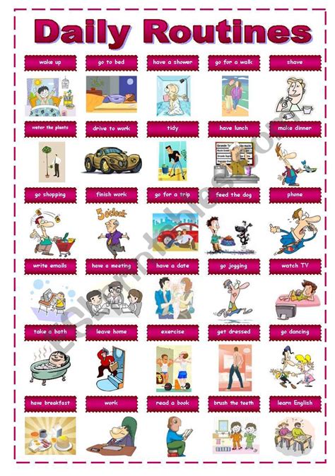Daily Routines Pictionary Poster Vocabulary Worksheet Pdf Riset The