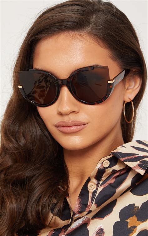 Tortoiseshell Large Cat Eye Sunglasses Prettylittlething Ie