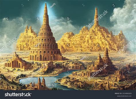 Ancient Babylon Town Famous Babel Tower Stock Illustration 2214982829