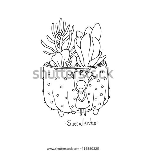 Cartoon Cute Succulents Pot Hand Drawing Stock Vector Royalty Free