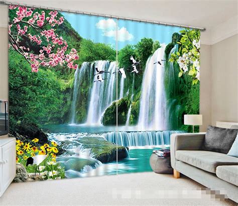 3d Waterfall Flowers Birds 1033 Curtains Drapes Aj Wallpaper