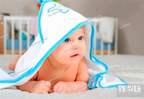 Cute Baby Boy In A Hooded Towel After Bath Stock Photo Picture And