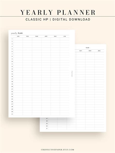 Year At A Glance Yearly Planner Insert Template Future Log Etsy A5