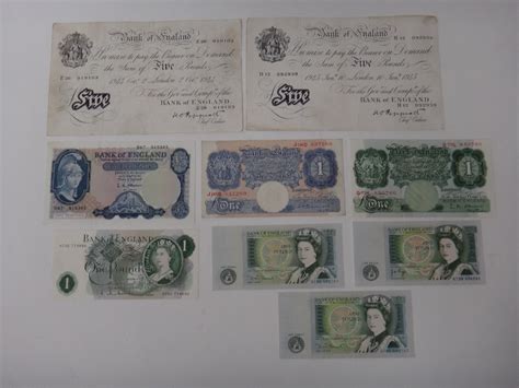 Two Bank Of England White Five Pound Notes 1944 And 1945 Peppiatt