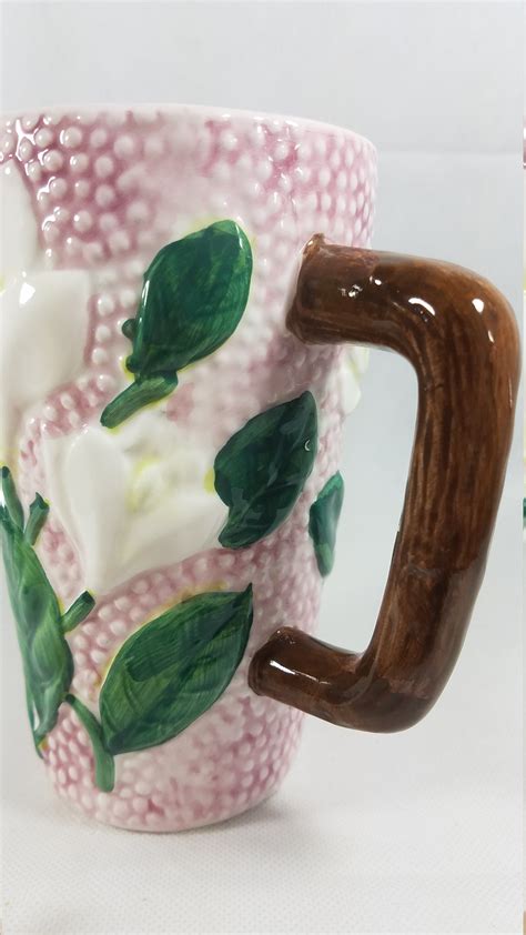 Hand Painted Mugfloral Design Mug Sculpted Floral Pink Etsy