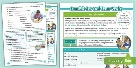 👉 Spanish Grammar Ser And Estar Worksheet Twinkl