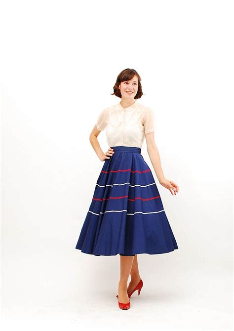 Vintage 1950s Circle Skirt 50s Full Circle Skirt Navy Blue Nautical