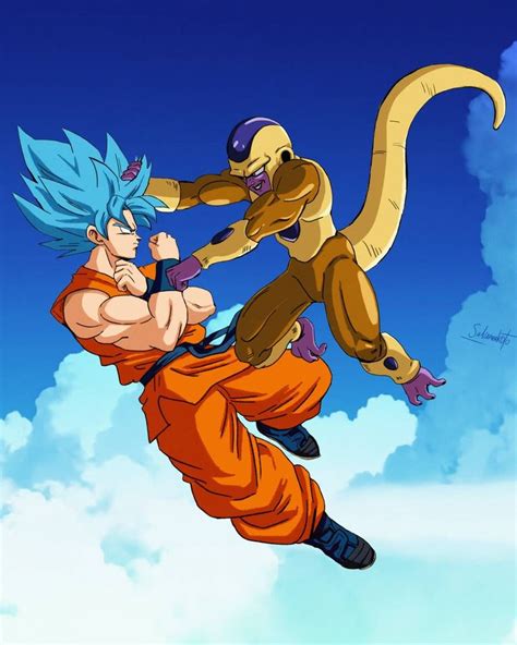 Goku Ssj Blue Vs Golden Freezer By Salvamakoto On Deviantart Goku