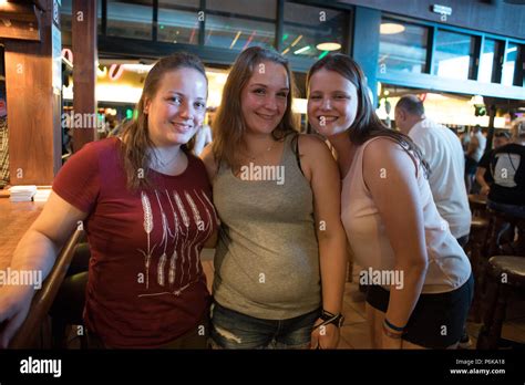 Group Of German Women Pose Mallorca Tourism El Arenal German Touristic Scene In The Street