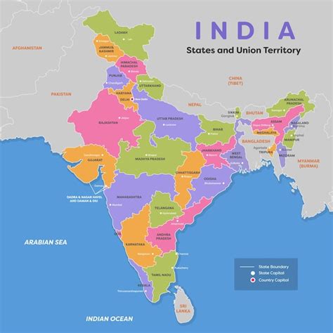 Premium Vector A Map Of India With The Name Of The State Of India
