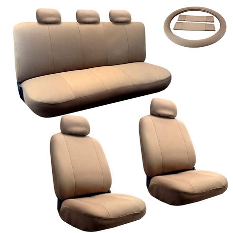 Padded Cloth Beige Tan Seat Covers For Sedan Universal Fit 5 Headrests
