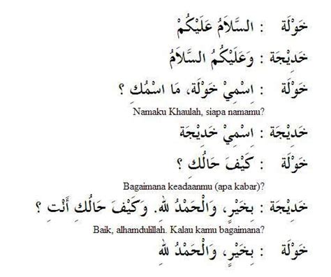 Dalam bahasa arab bunyi vokal tidak menempati tempat tersendiri, akan tetapi disisipkan pada setiap huruf. Contoh Perbualan Dalam Bahasa Arab