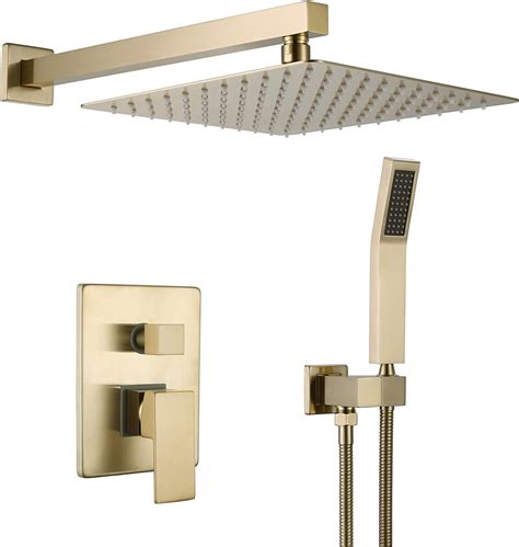 Rbrohant Brushed Gold Shower System Gold Shower Faucet And 10 Inch Shower Head Complete Set
