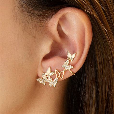 Butterfly Clips Earrings Gold Color Ear Clip For Women Gold Etsy