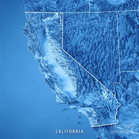 California State Usa 3d Render Topographic Map Blue Border Digital Art