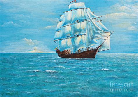 Sailing Ship In The Ocean Painting By Sawat Surakhamhang And Komkrit Muangchan