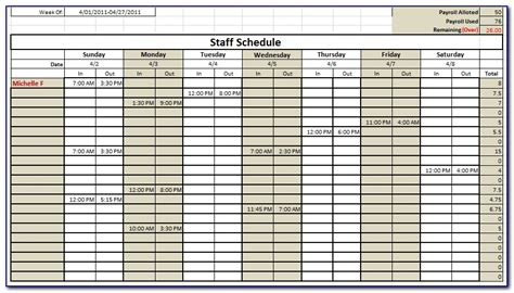 monthly staff roster template excel