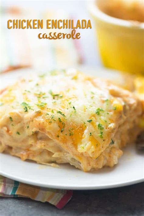 Spoon 1/2 chicken mixture over tortillas. Chicken Enchilada Casserole - creamy cheesy enchilada ...