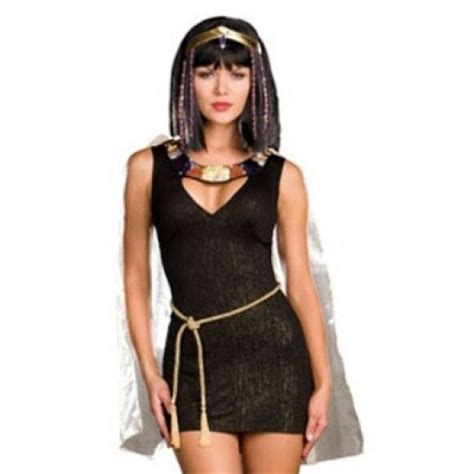 Womens Pharaoh Halloween Costume Black Shimmer Dress With Jeweled Collar Gold Rope And