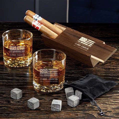 american heroes custom buckman whiskey glass set with cigar box t for military