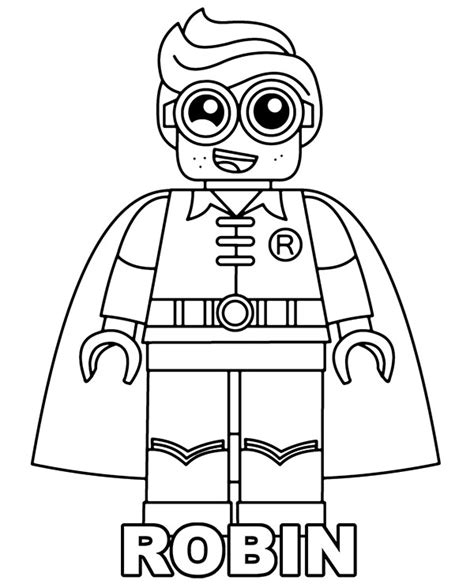 Printable coloring page with Robin Lego minifigure