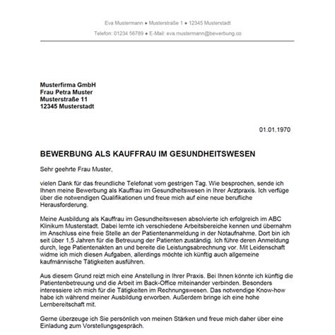 Im anschreiben kann der bewerber sich. Bewerbung als Kaufmann im Gesundheitswesen / Kauffrau im ...