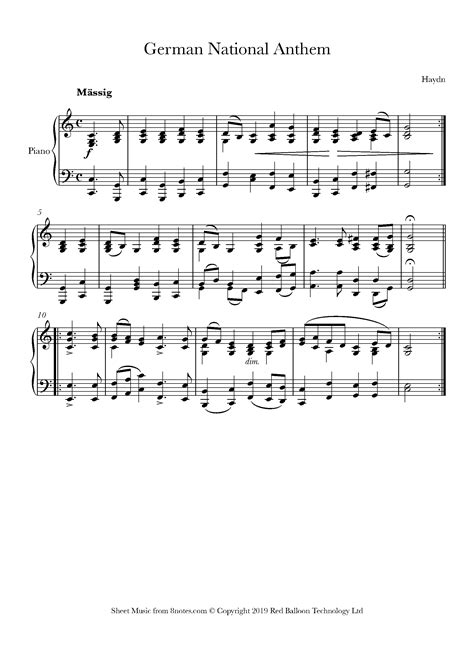Franz Josef Haydn Deutschlandlied German National Anthem Sheet