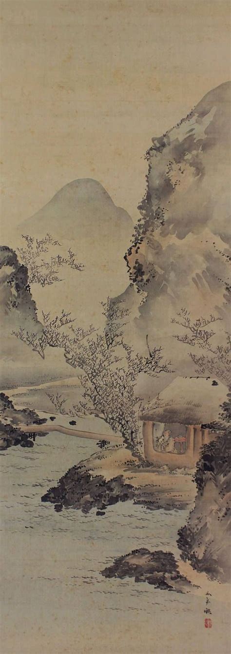 Plum Blossom Mountain Retreat Japanese Fine Art Hanging Scroll