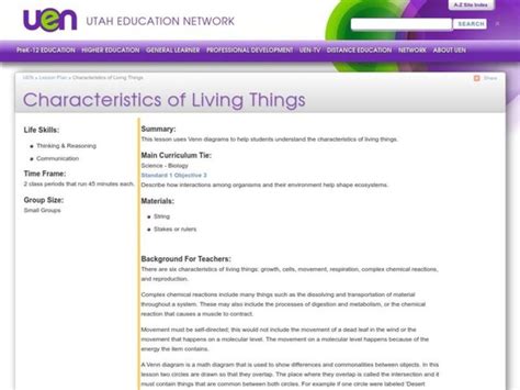 Characteristics Of Living Things Lesson Plan For 2nd 4th Grade