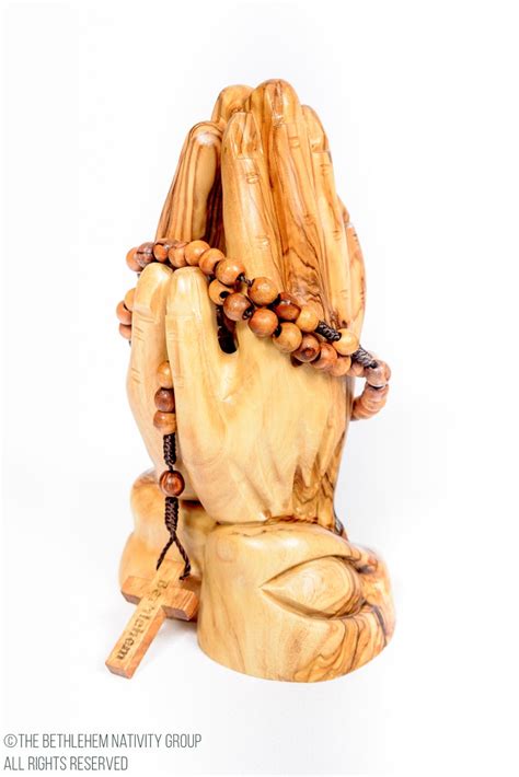 Beautiful Hand Carved Olive Wood Praying Hands With A Free Rosary Bead