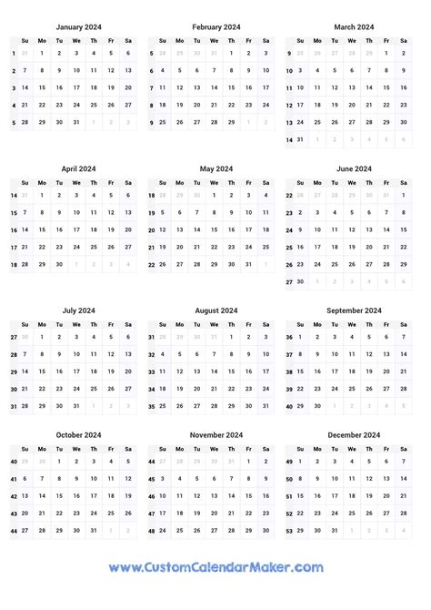 2024 Printable Calendar With Holidays And Week Numbers Traci Ardenia