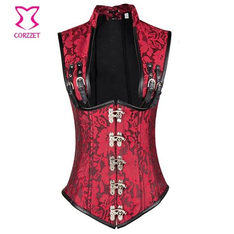 Red Corsets And Bustiers Steel Boned Steampunk Corset Sexy Underbust