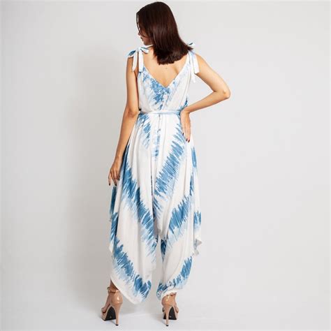 Blue Tie Dye Jumpsuit Women Loose Wide Leg Jumpsuit Large Etsy