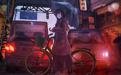 1680x1050 Anime Girl Cyle Rain Umbrella Wallpaper1680x1050 Resolution