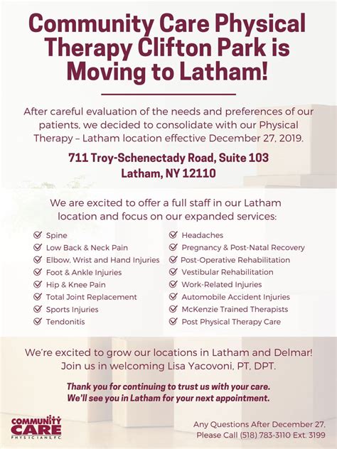 Community Care Physical Therapy Clifton Park Is Moving To Latham News