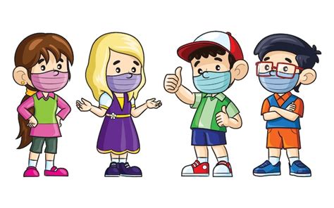 Cartoon Kids Wear Masks Premium Vector