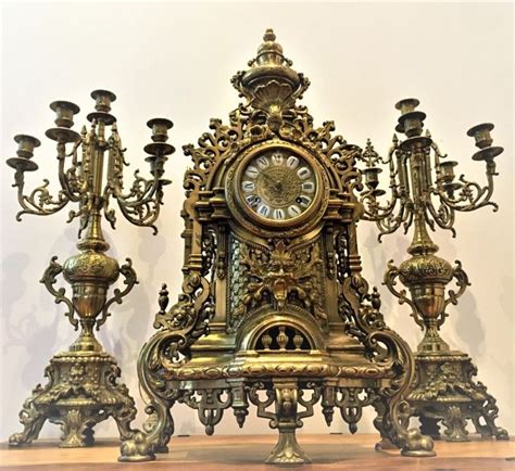Old Vintage Franz Hermle Brass Mantle Clock Imperial With Candelabras